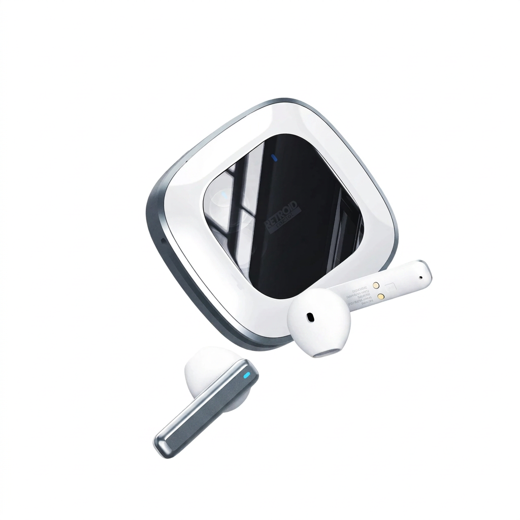 Earbuds blancs sans cadres fluo