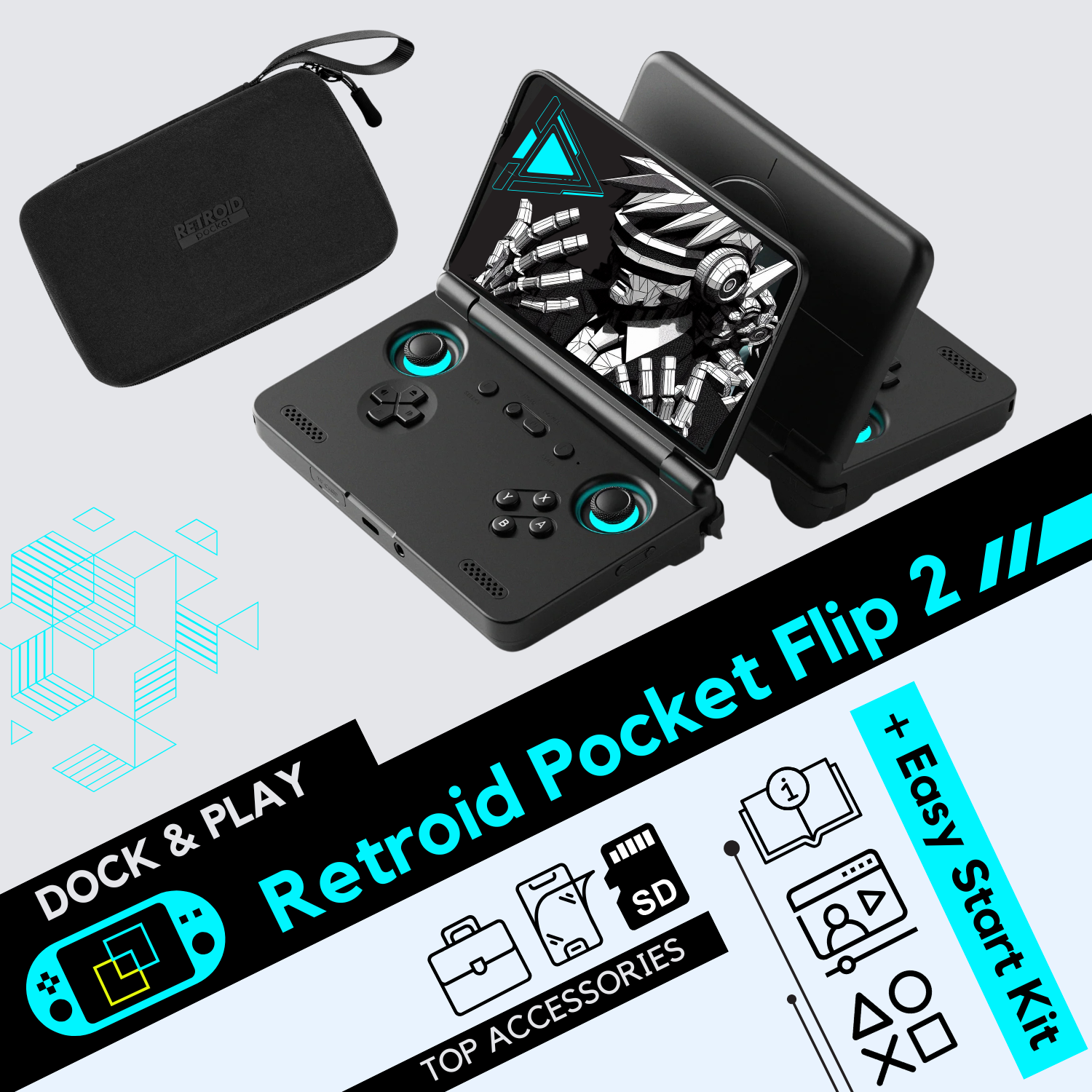 Retroid Flip 2 SD865 ブラック Retroid Pocket Flip 2 Game Console Black 8GB 128GB